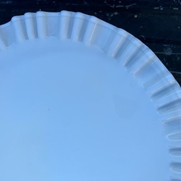 Vintage Milk Glass Cake Plate Pedestal Footed White Ruffles - Picture 5 of 6